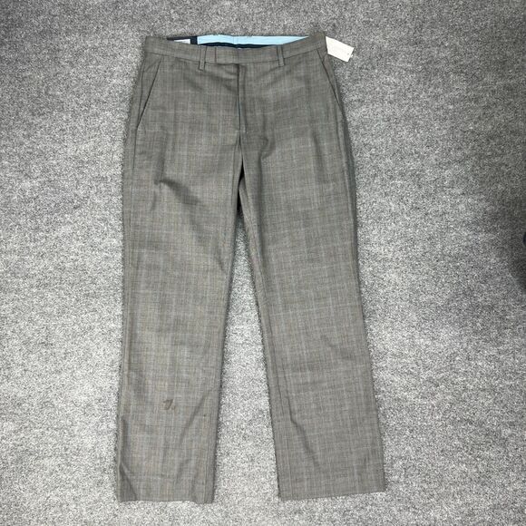 Gap Pants Mens 33 Grey Plaid Flat Front Straight Fit Mid Rise Cotton Dress * - Picture 2 of 14